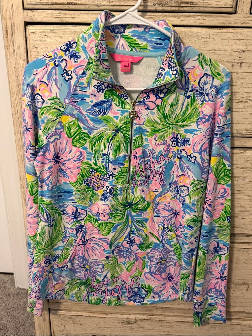 Lilly Pulitzer Pink, Blue & Green Floral Half-Zip Pullover